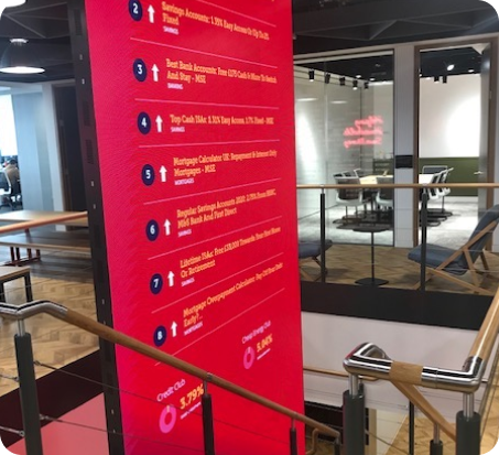 Digital signage in retail store showcasing promotions and product advertisements.